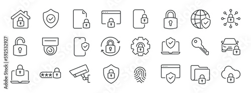 Safety, security, protection thin line icons. Editable stroke. For website marketing design, logo, app, template, ui, etc. Vector illustration.