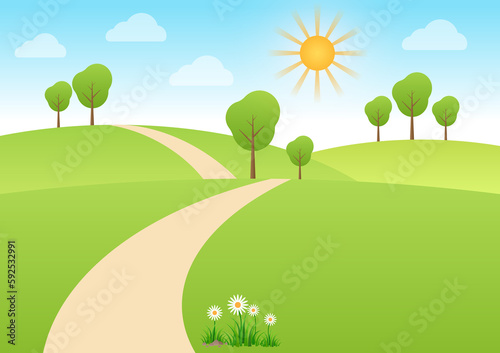 Green Park. Public Park. City Park Background. Vector Illustration.