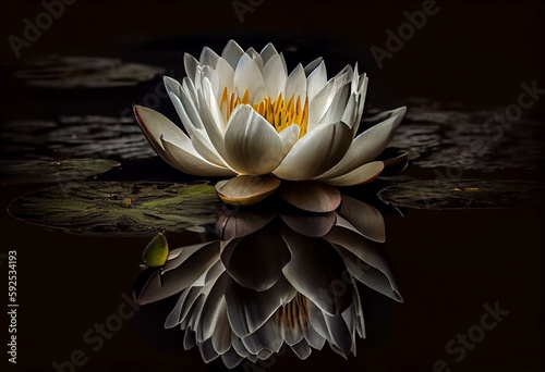 lotus flower or water lily in the pond dark background. Generative AI
