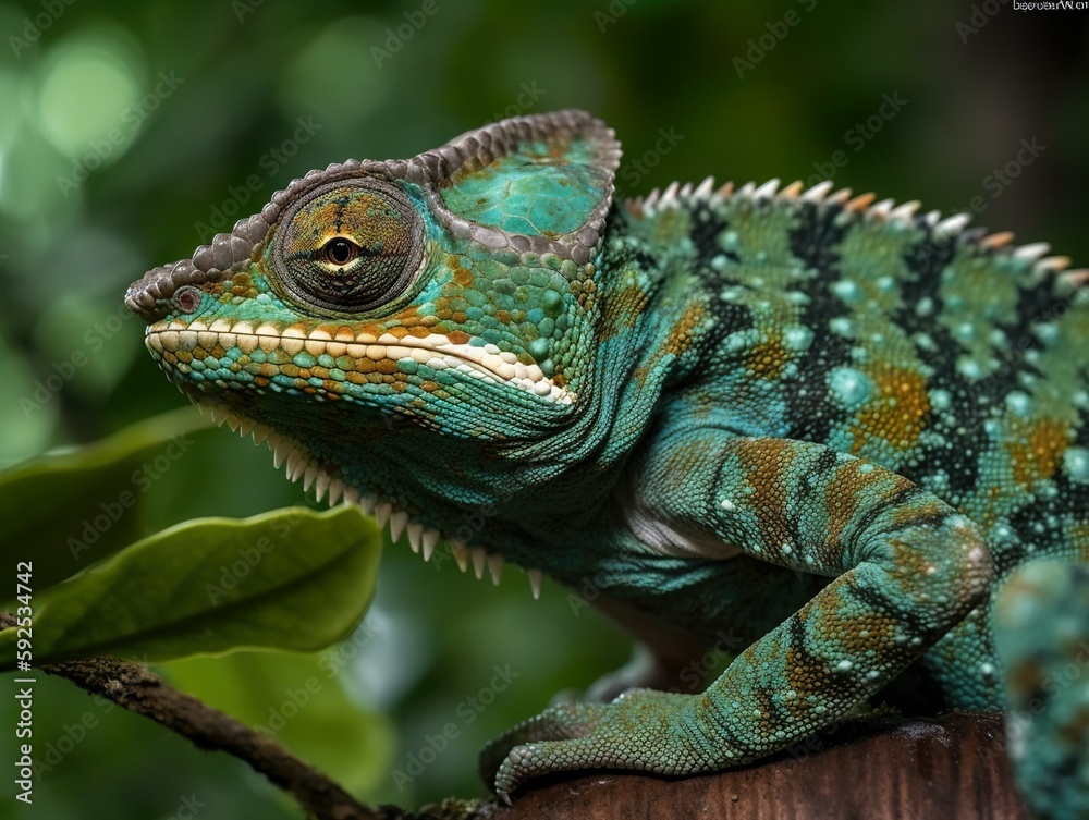 Fototapeta premium Chameleon in the jungle hid from predators