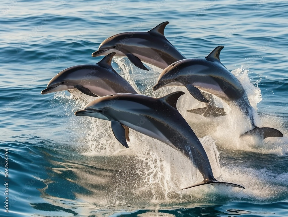 Obraz premium Group of dolphins jumping out of water