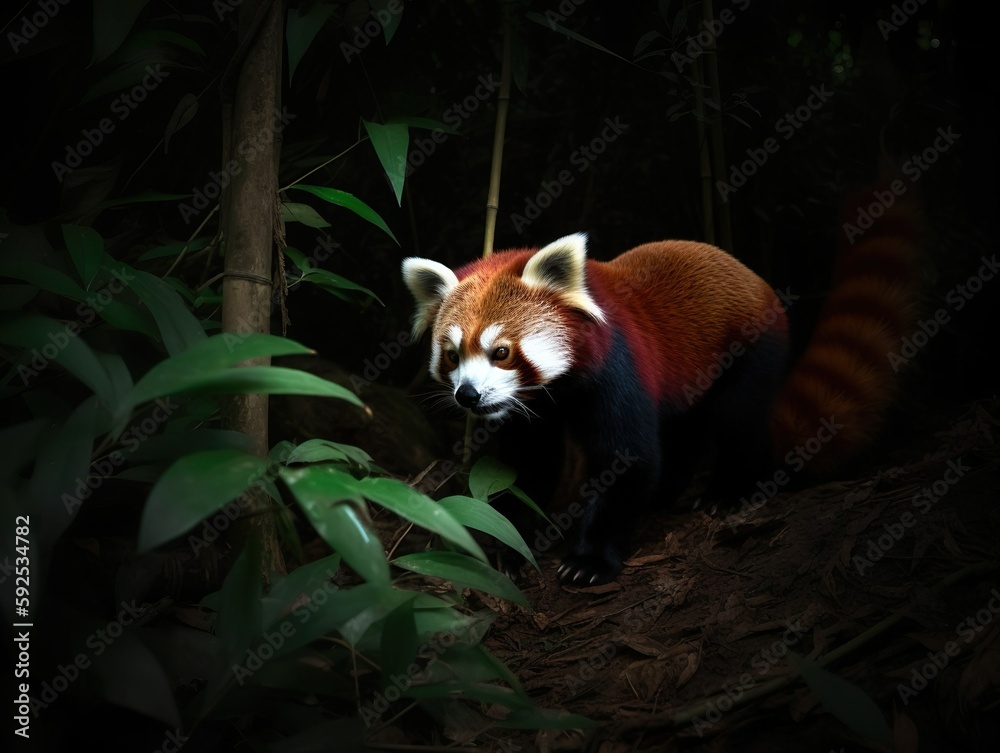 Fototapeta premium Red panda eating bamboo