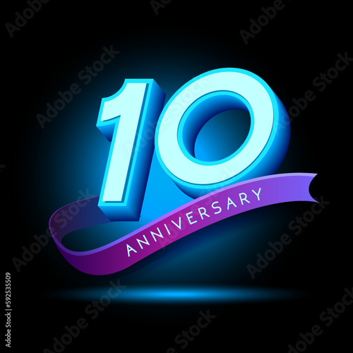 10 Anniversary 3D text with glow effect