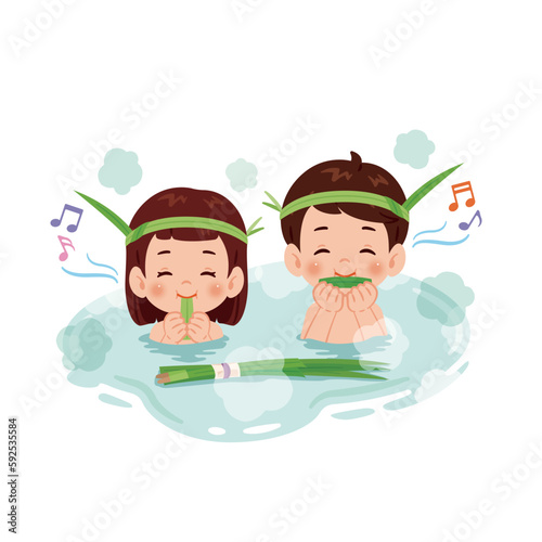 菖蒲湯　菖蒲笛を吹く子ども　背景なし