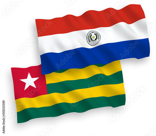 Flags of Togolese Republic and Paraguay on a white background