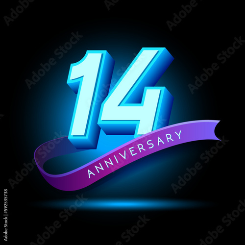 14 Anniversary 3D text with glow effect