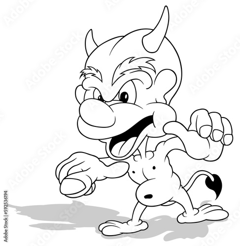 Drawing of a Horned Devil w...