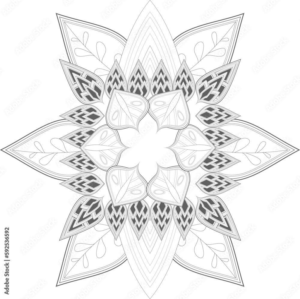 coloring page. Doodle flowers in black and white pleasing for adults' coloring page. pleasing decorative flower of Coloring book page for adult Black outline and white background