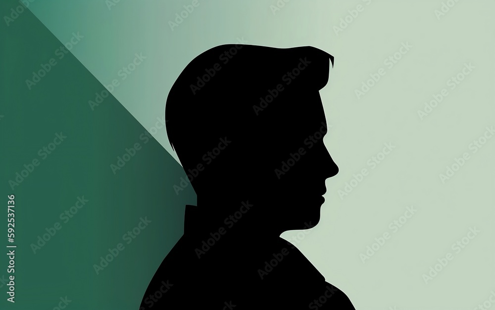 Black silhouette of a person in profile. Generative AI technology.