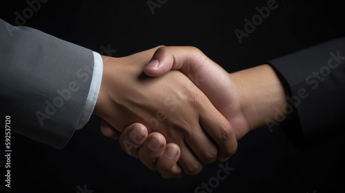 Shaking hands of business people. Generative AI.