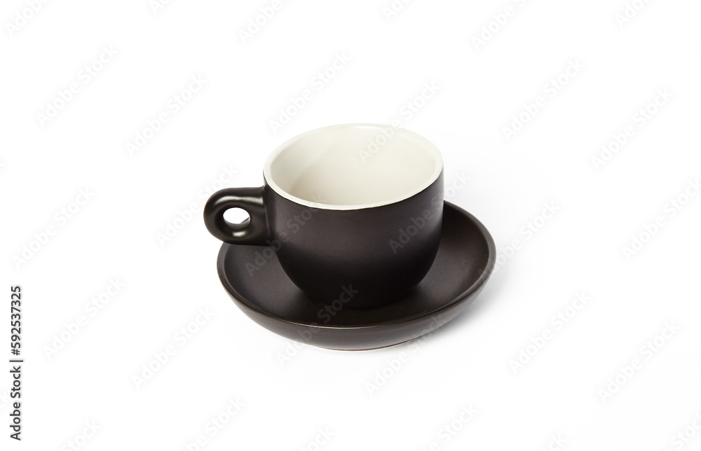 Black cup coffee isolated white background. Empty cup, closeup Black cup coffee isolated white background. Empty cup, closeup