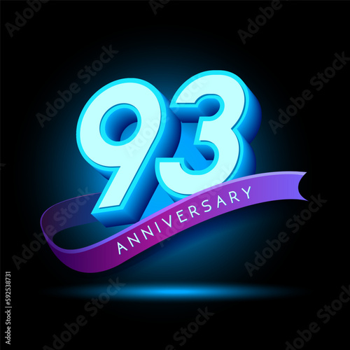 93 Anniversary 3D text with glow effect