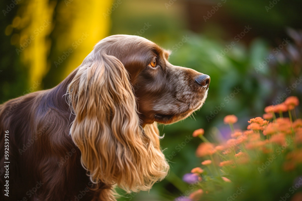 English Cocker Spaniel dog in a summer meadow English Cocker Spaniel dog in a summer meadow