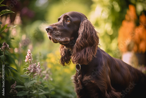 English Cocker Spaniel dog in a summer meadow