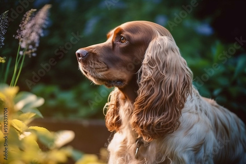 English Cocker Spaniel dog in a summer meadow