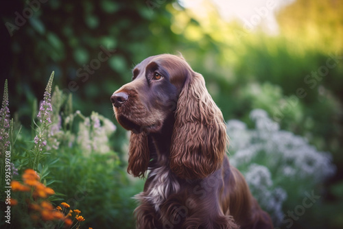 English Cocker Spaniel dog in a summer meadow