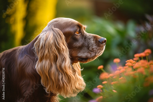 English Cocker Spaniel dog in a summer meadow