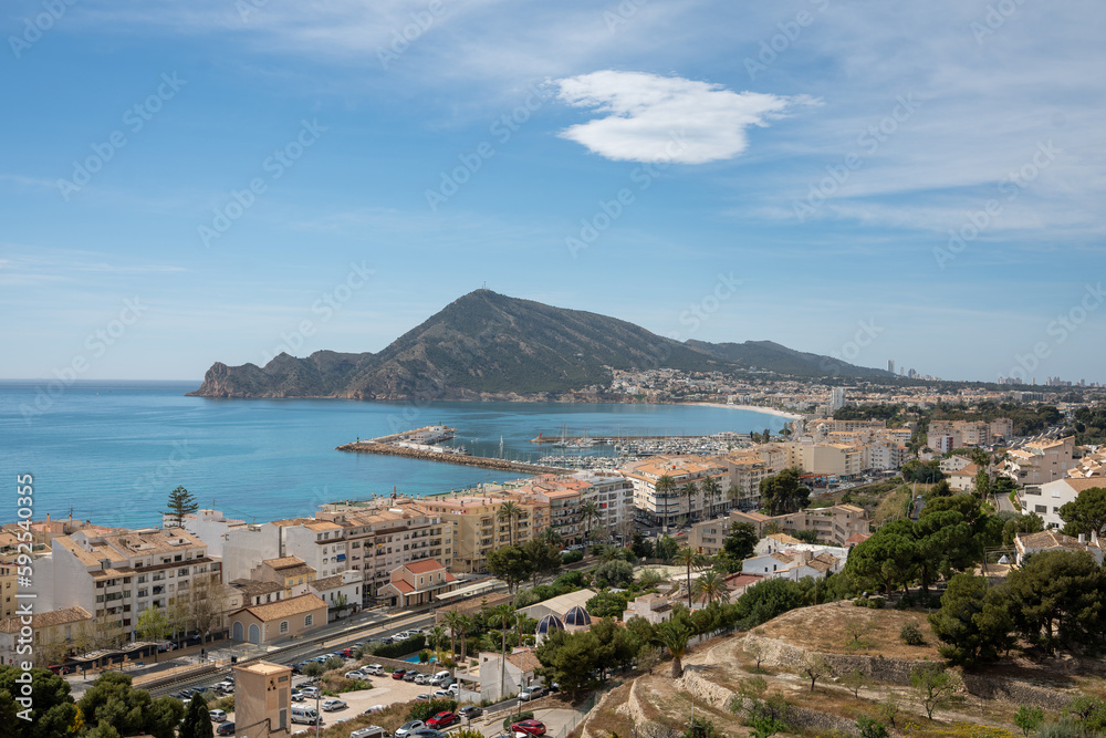 View on town Altea in Spain at Costa Blance seaside with mountain by day