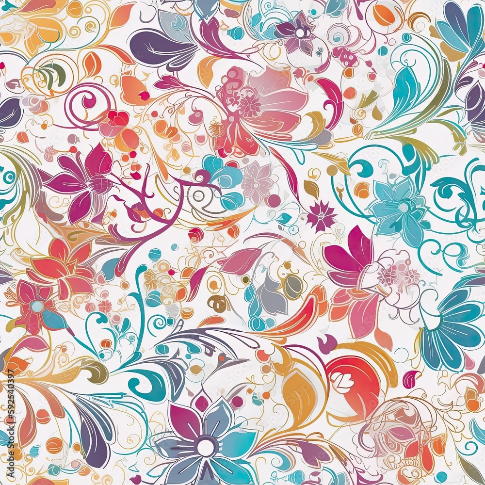 Seamless floral motif with a delicate shine and glossy finish. AI generated.