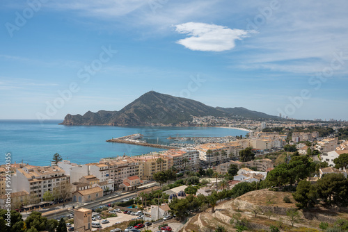 View on town Altea in Spain at Costa Blance seaside with mountain by day © Andrea