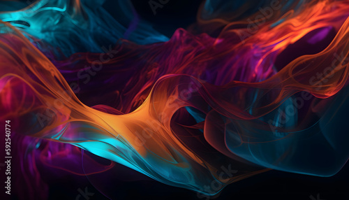 Abstract chaotic cyan  orange  and purple dynamic neon smooth lines background  Cyan  Orange  and Purple Dynamic Colors  Generative AI