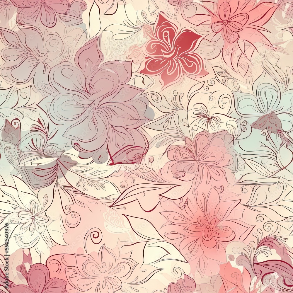Graceful glossy floral design in a seamless pattern.