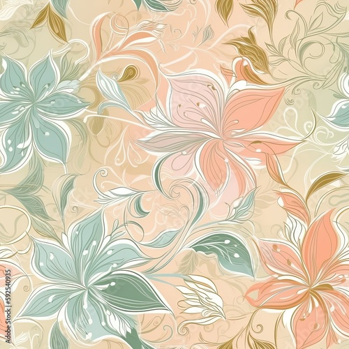 Graceful glossy floral design in a seamless pattern.
