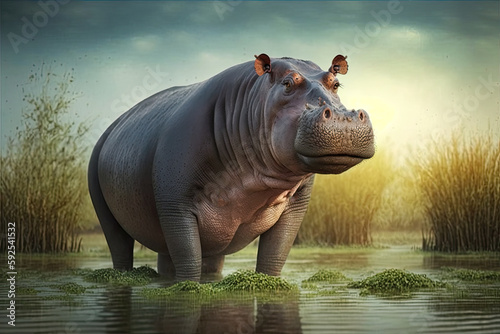 a hippo is stuck in the water. Generative AI