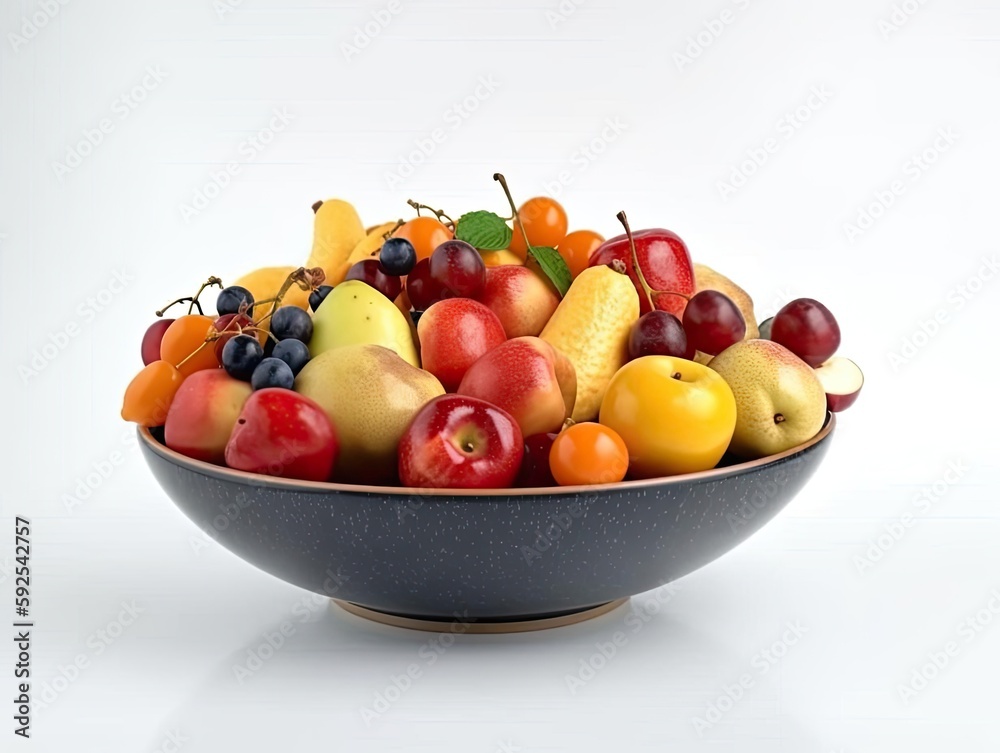 Fresh Fruit Bowl on White Background