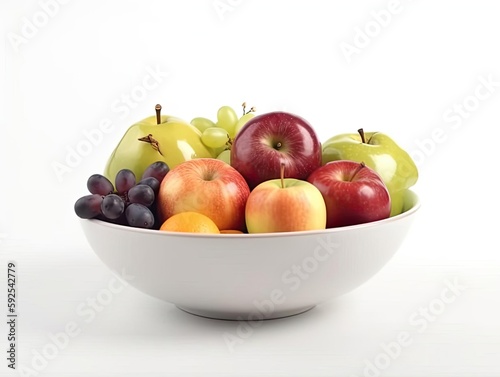 Fresh Fruit Bowl on White Background