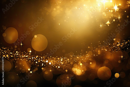 golden stars and lights christmas background. Generative AI