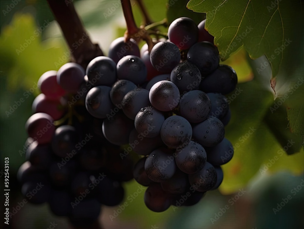 Ripe Grapes Hanging on Vine with Leaves and Harvest Time and Natural Beauty. Ripe Grapes Hanging on Vine with Leaves and Harvest Time and Natural Beauty.
