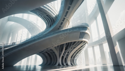 A modern architecture of glass and steel. Futuristic buildings. Generative AI.