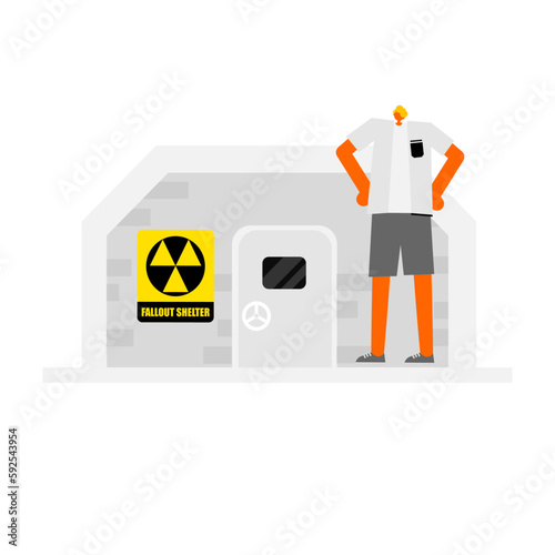 Human at a front of fallout shelter.