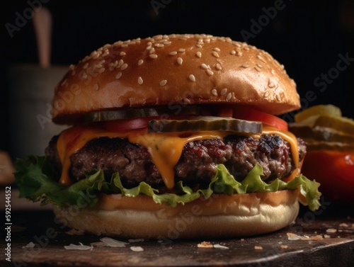 Closeup Photo of Juicy Melted Cheese Hamburger