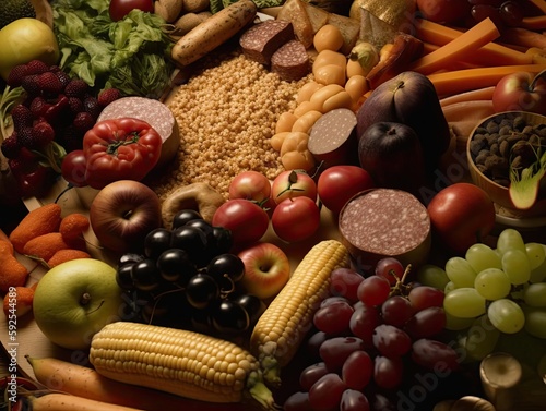 Closeup Photograph of Various Food Items Including Fruits