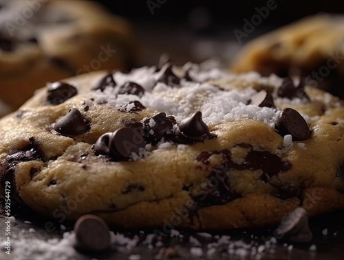 Closeup of Freshly Made Chocolate Chip Cookie with Artistic Editing.