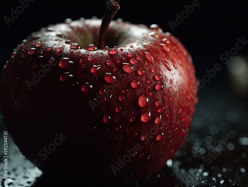 Closeup of Juicy Red Apple with Water Drops.