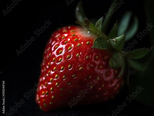 Closeup Shot of Ripe Juicy Strawberry with Bright Bottom Left.