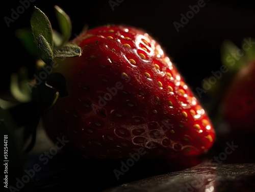 Strawberry Closeup and Ripe  and Juicy with Perfect Lighting.