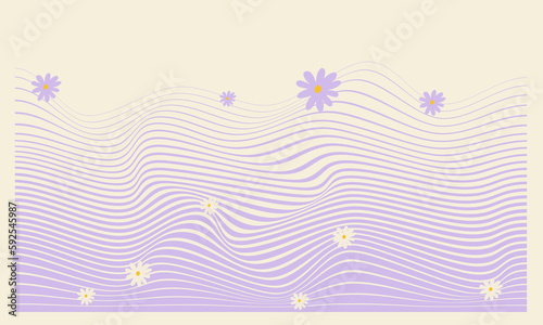Vintage groovy pastel retro background with flowers. Cute colorful trendy vector illustration in style 70s, 80s.