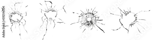 Broken glass, cracked isolated texture set on white background.