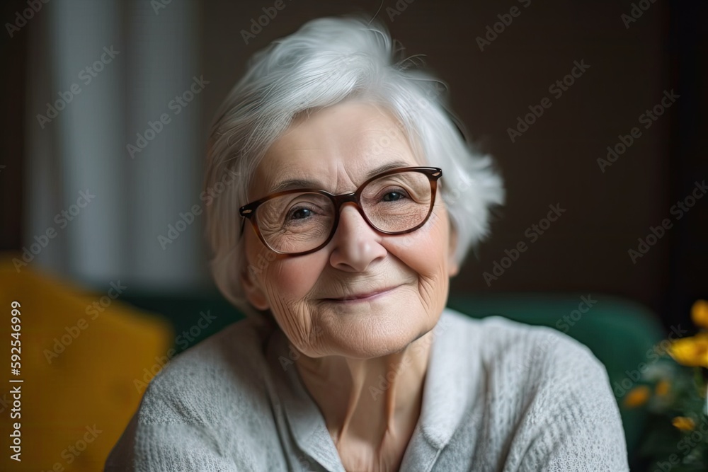 Close-up of joyful elderly woman. Photo generative AI Close-up of joyful elderly woman. Photo generative AI