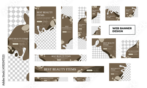 set of modern beauty web banners in standard size with a place for photos. Beauty ad banner cover header background for website design, Social media cover ads banner template.