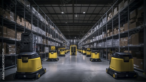 Revolutionary Smart Warehouse Solutions: Cutting-Edge Automation, Robotics, and AI-Driven Technologies Streamlining Logistics and Distribution - High-Quality Stock Image for Industry Professionals