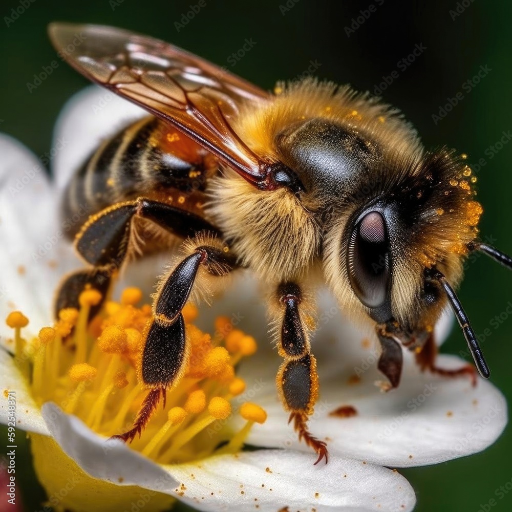 Close-up of Bee on Flower with Pollen. Close-up of Bee on Flower with Pollen.