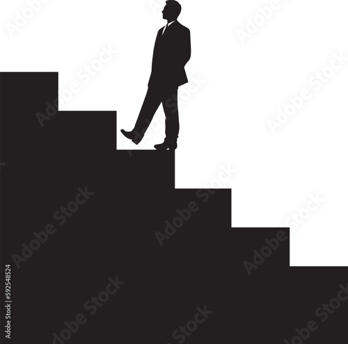 Businessman walking up on diagram, silhouette. Business concept Vector illustration, SVG