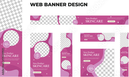set of modern skincare web banners in standard size with a place for photos. Skincare ad banner cover header background for website design, Social media cover ads banner template.