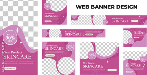 set of modern skincare web banners in standard size with a place for photos. Skincare ad banner cover header background for website design, Social media cover ads banner template.