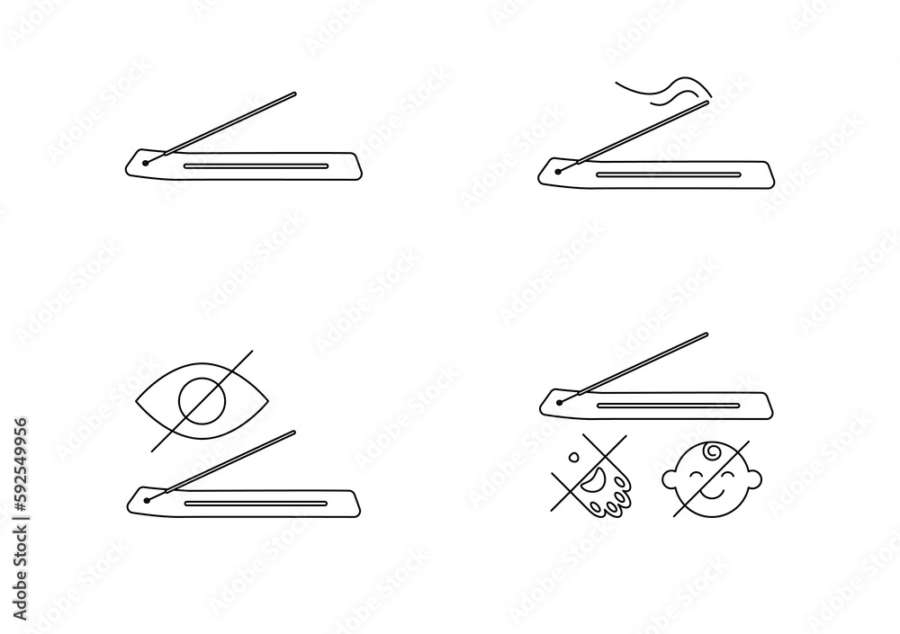 Incense sticks icons set, vector editable stroke Incense sticks icons set, vector editable stroke